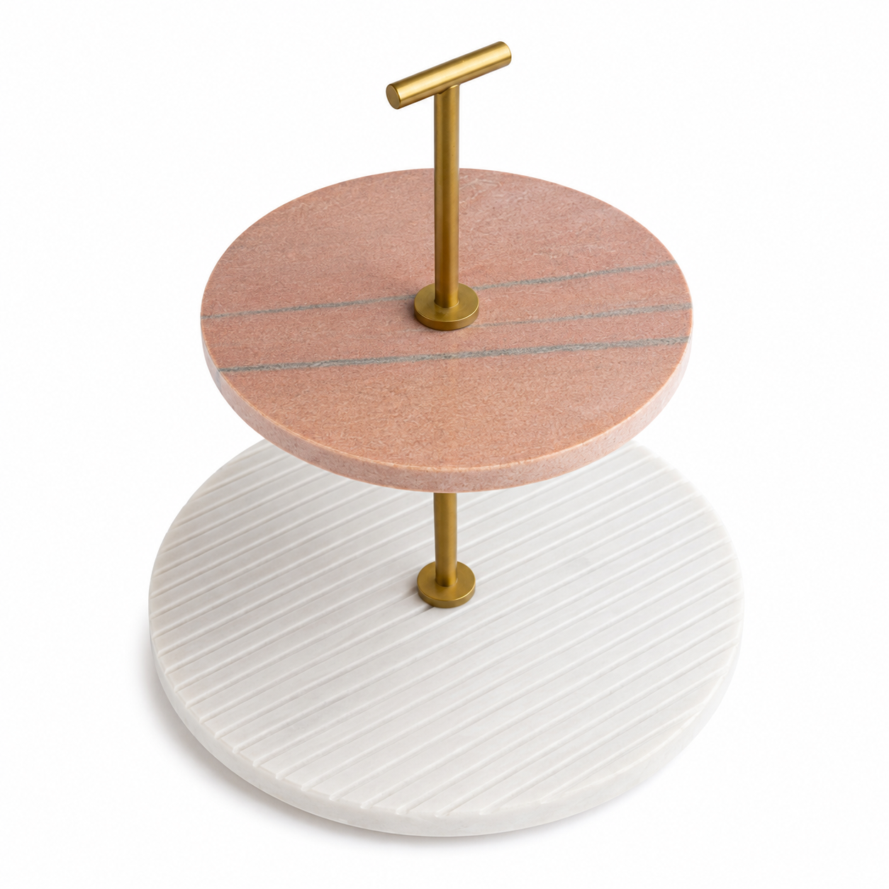 Two-Tier Marble Serving Stand with Gold Handle | Elegant Dessert & Snack Display