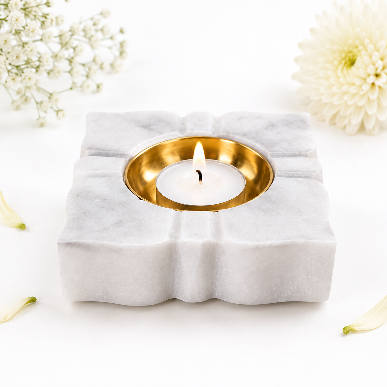 White Marble Marble Diya / Tealight Holder
