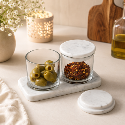 White Marble Kitchen Jar Set with Marble Tray