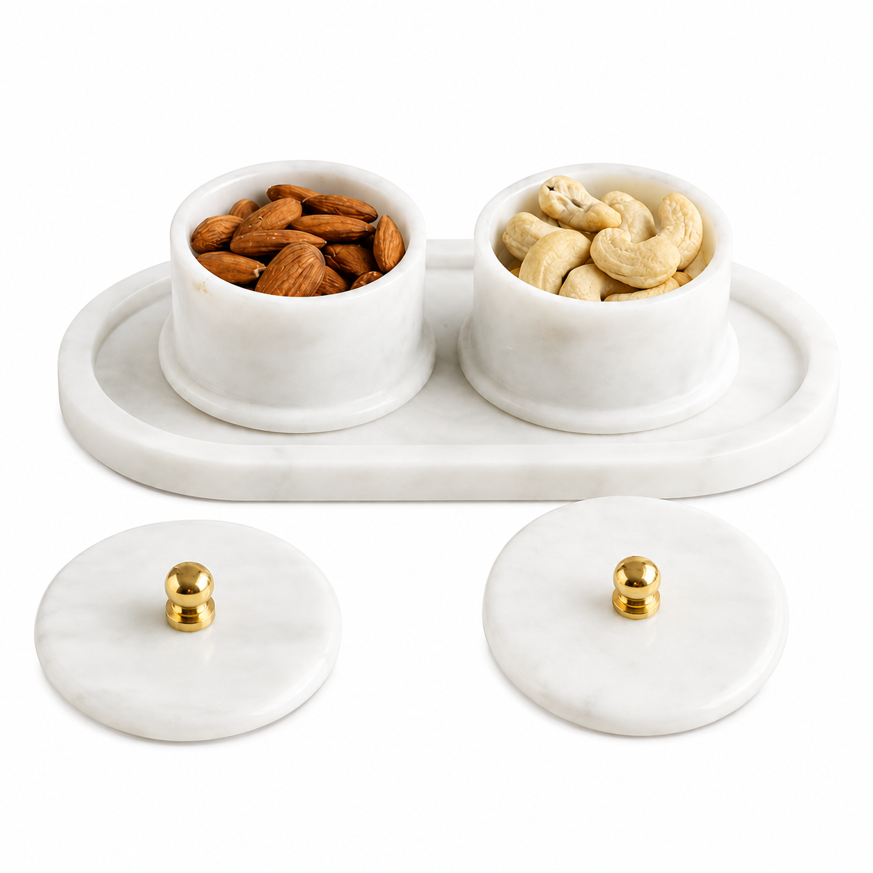 White Marble Dry Fruit Bowl Set with Serving Tray