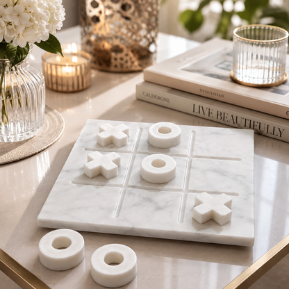 White Marble Tic Tac Toe Game Set