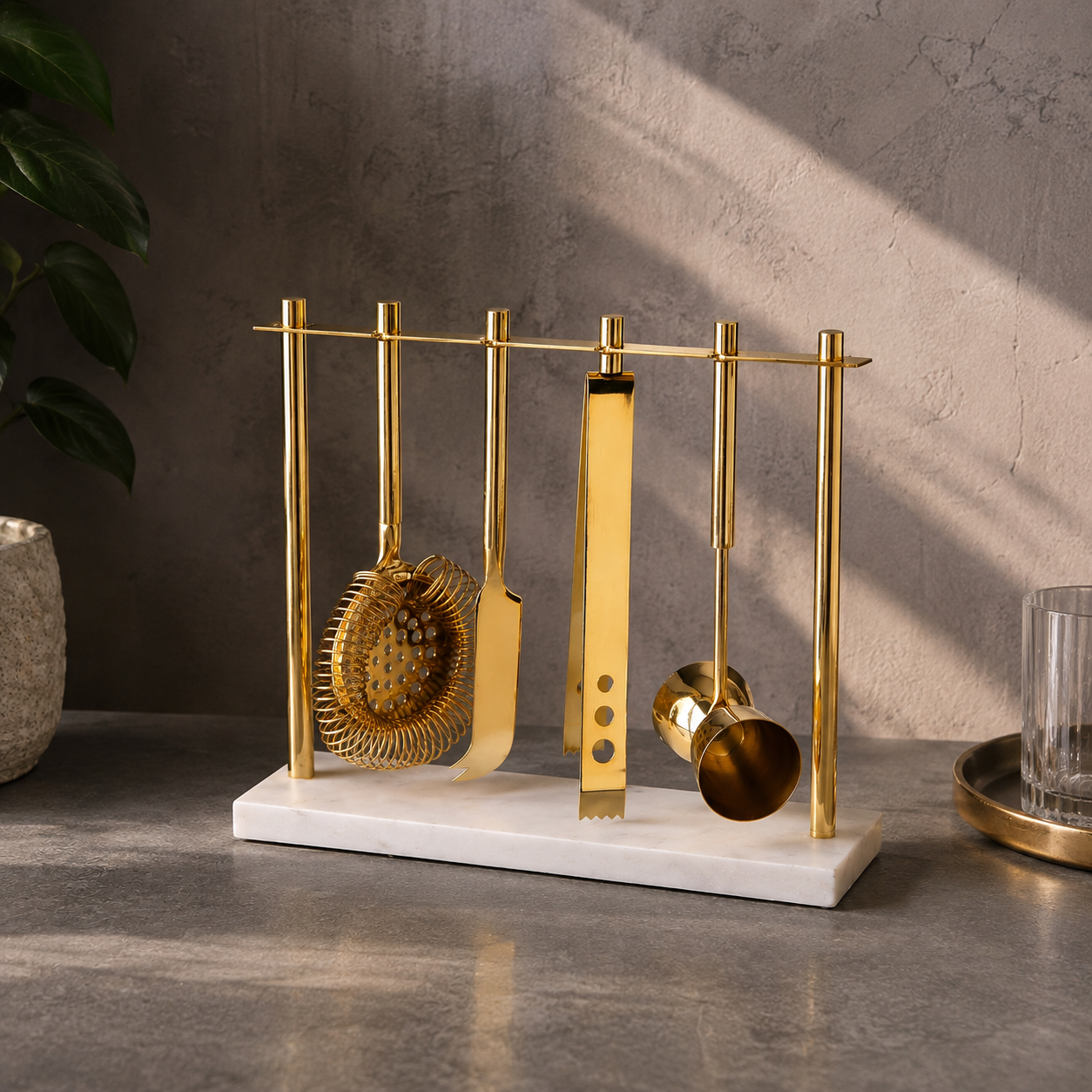 White Marble Base Luxury Barware Organizer & Display Stand