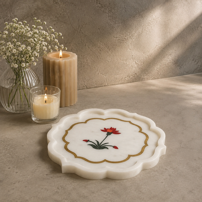 White Marble Inlay Work Decorative Tray
