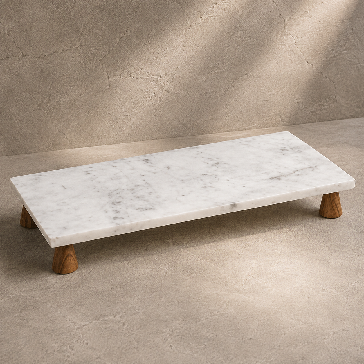 White Marble Riser Tray with Wooden Legs