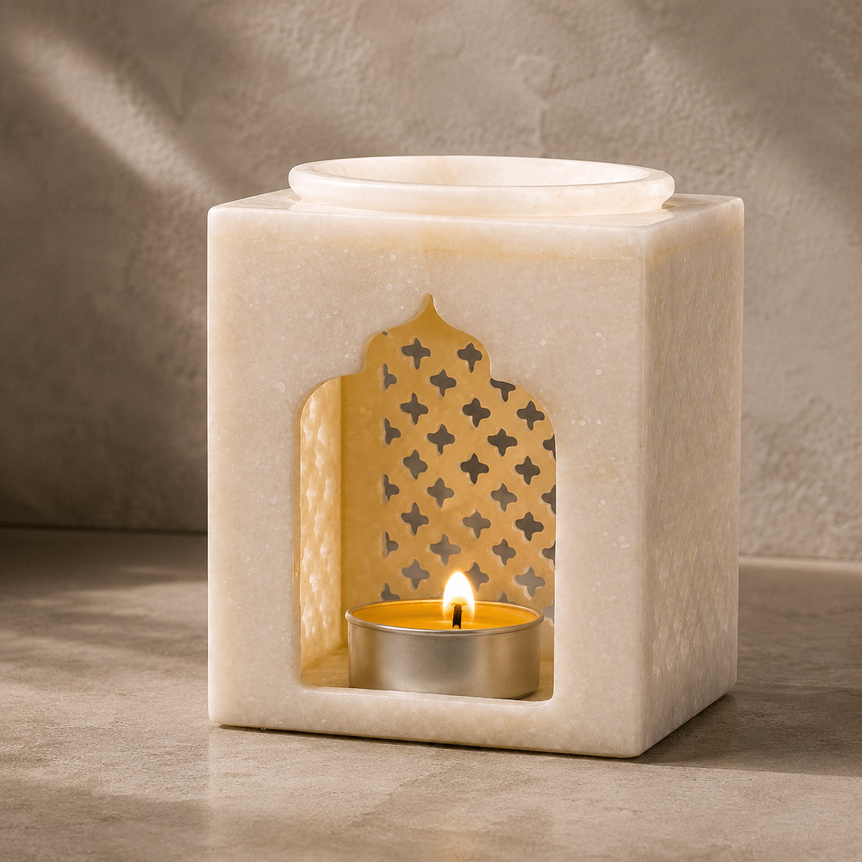 White Marble Oil Diffuser – Handcrafted Jaali Work