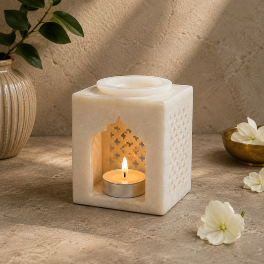 White Marble Oil Diffuser – Handcrafted Jaali Work