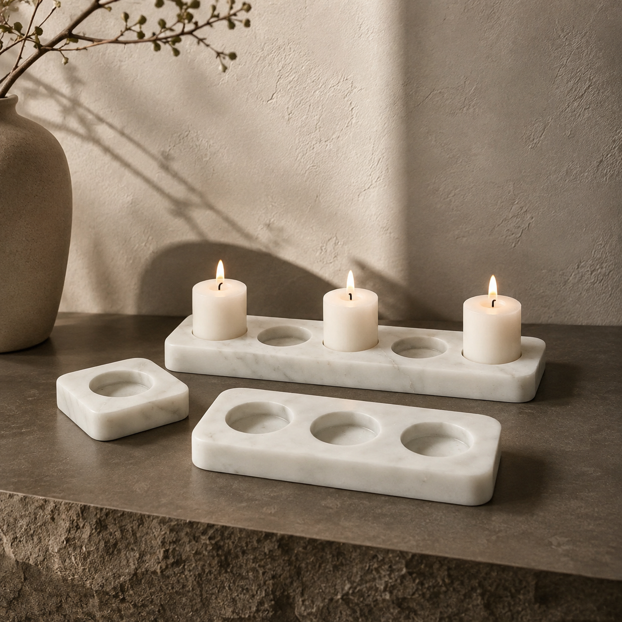 White Marble Candle Holder Set – Minimalist Multi-Candle Stand