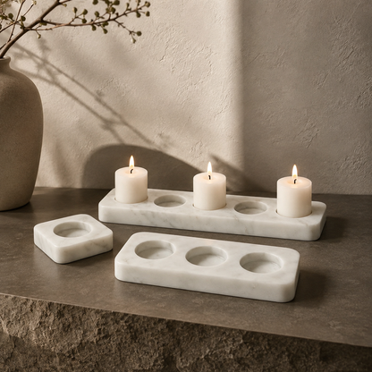 White Marble Candle Holder Set – Minimalist Multi-Candle Stand
