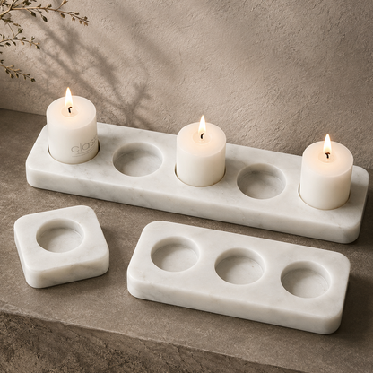 White Marble Candle Holder Set – Minimalist Multi-Candle Stand