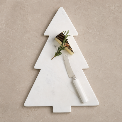 White Marble Christmas Tree Serving Board – Elegant Festive Cheese & Charcuterie Platter