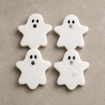White Marble Ghost Coaster Set of 4 – Handcrafted Halloween-Inspired Coasters for Festive Décor