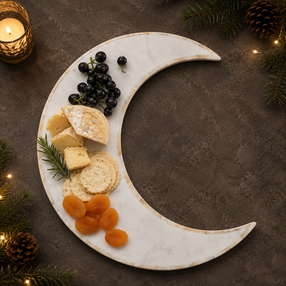 Premium White Marble Crescent Moon Tray with Mother of Pearl (MOP) Inlay
