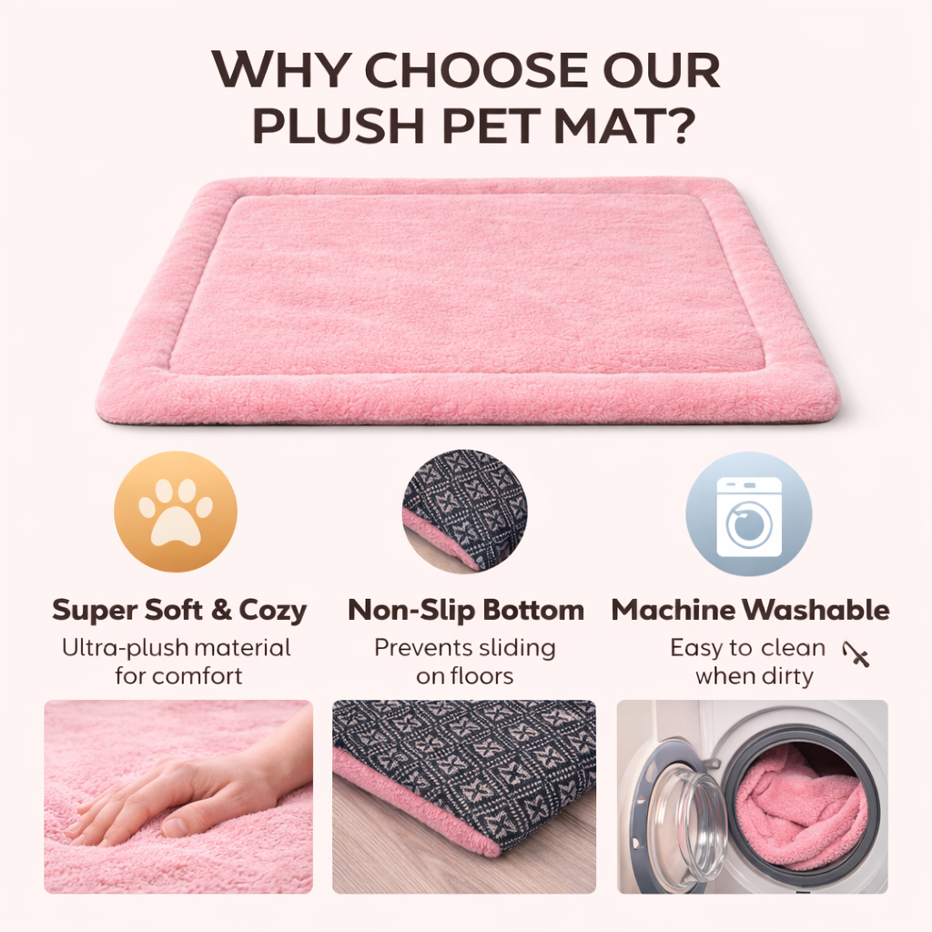 Ultra-Soft Plush Pet Floor Mat – Pink - Washable & Non-Slip