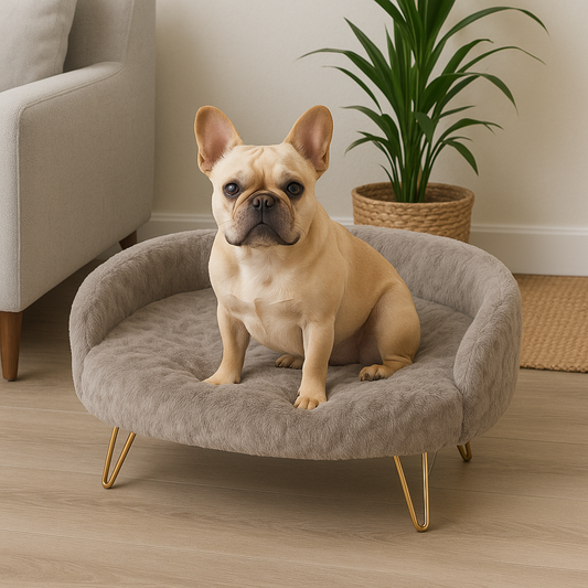 Plush Luxe Pet Bed with Gold Hairpin Legs – Grey