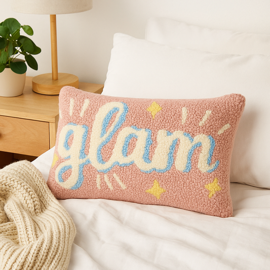 Hand-Tufted Wool Cushion – “Glam” Text Design