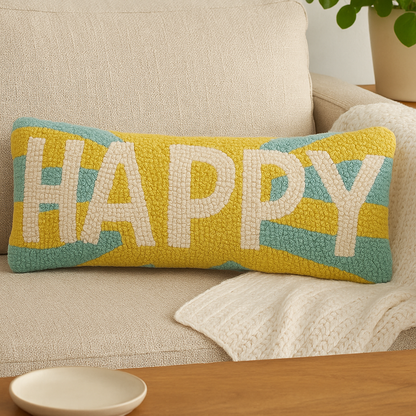 Happy Hooked Cushion – Yellow & Aqua