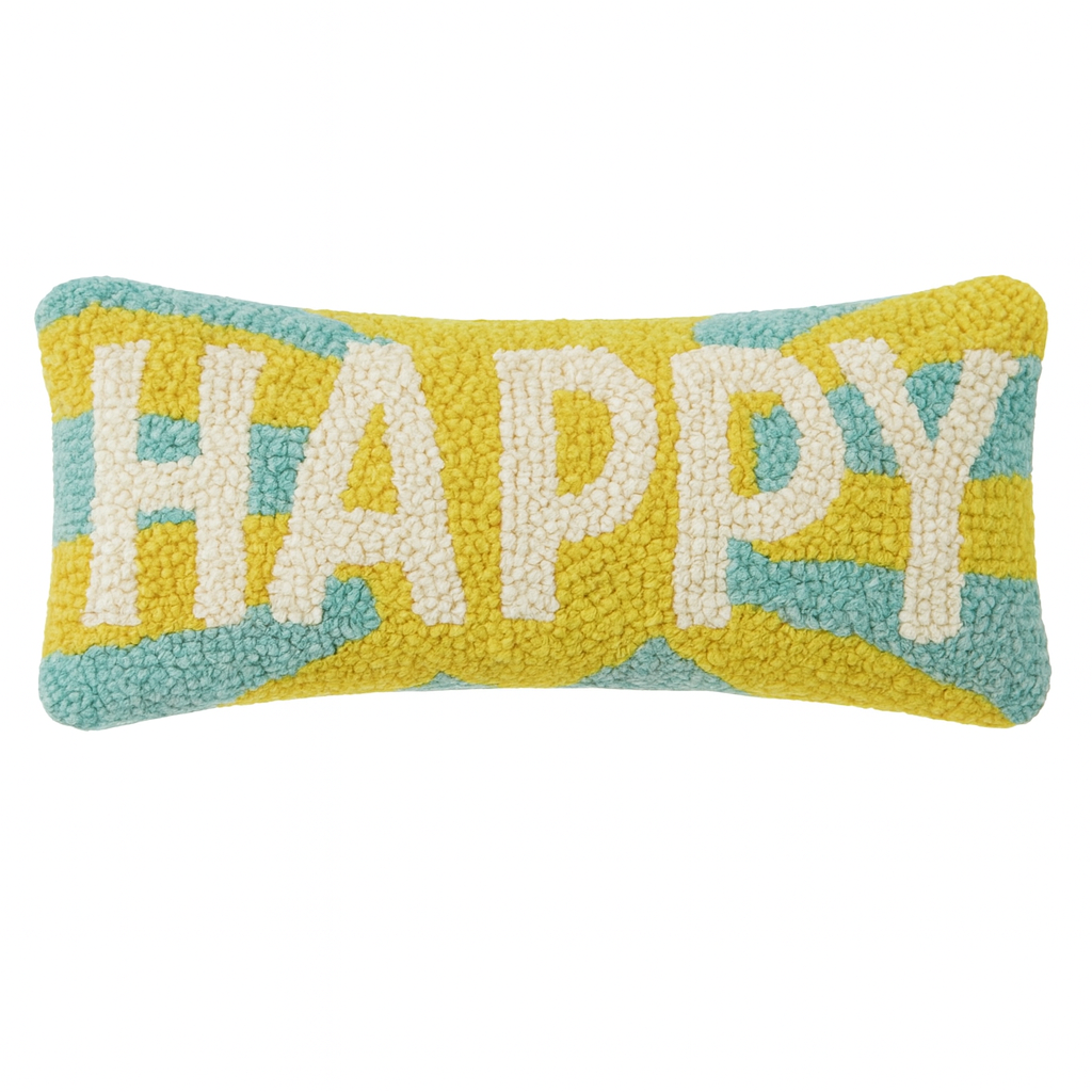 Happy Hooked Cushion – Yellow & Aqua