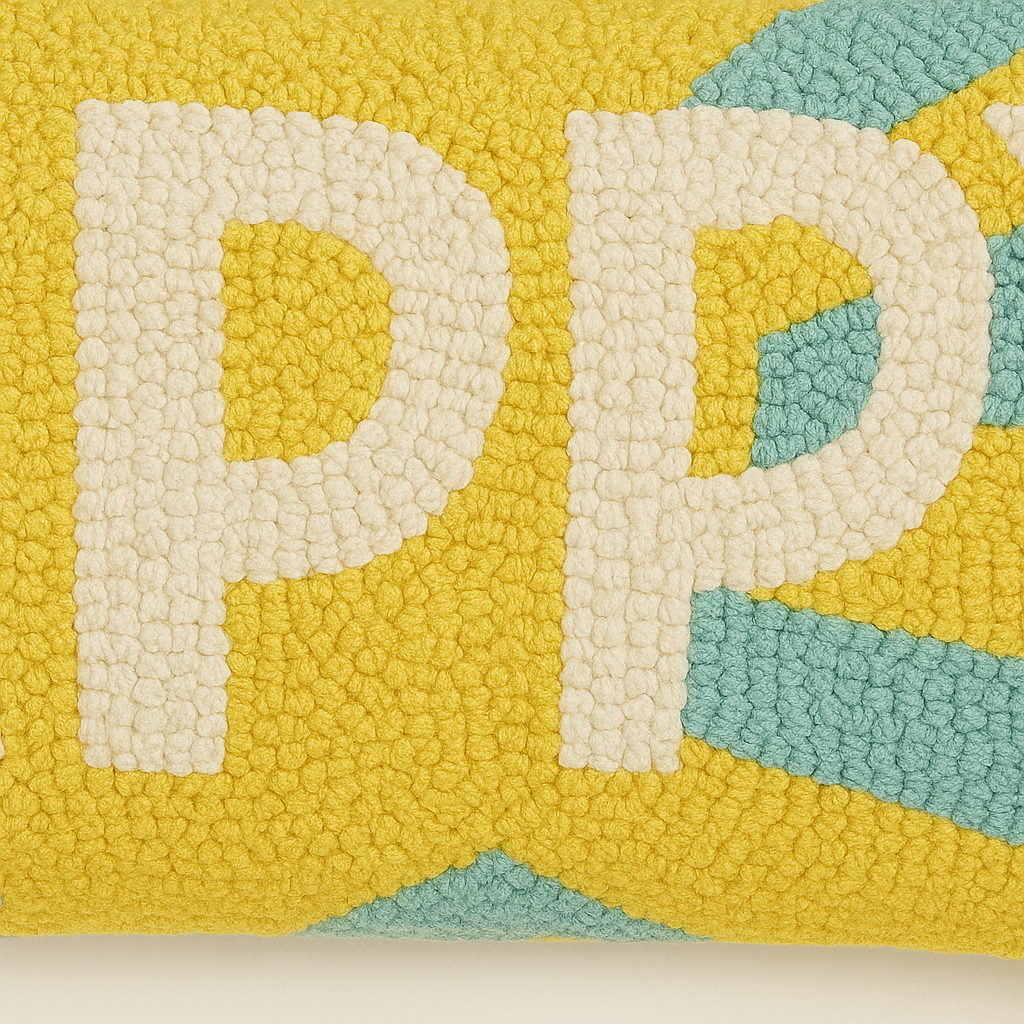 Happy Hooked Cushion – Yellow & Aqua
