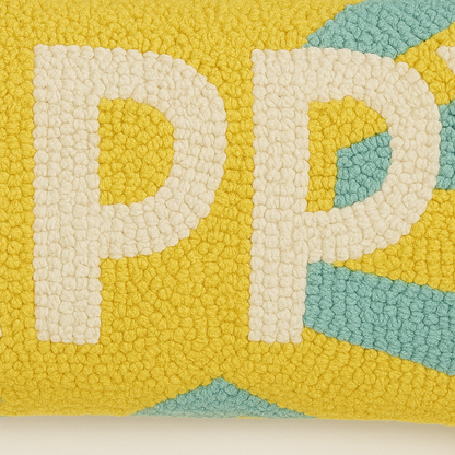 Happy Hooked Cushion – Yellow & Aqua