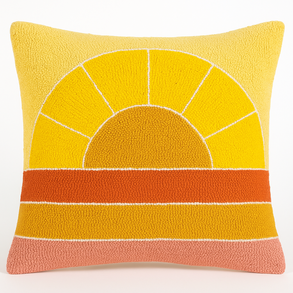 Sunrise Hooked Cushion – Warm Yellow
