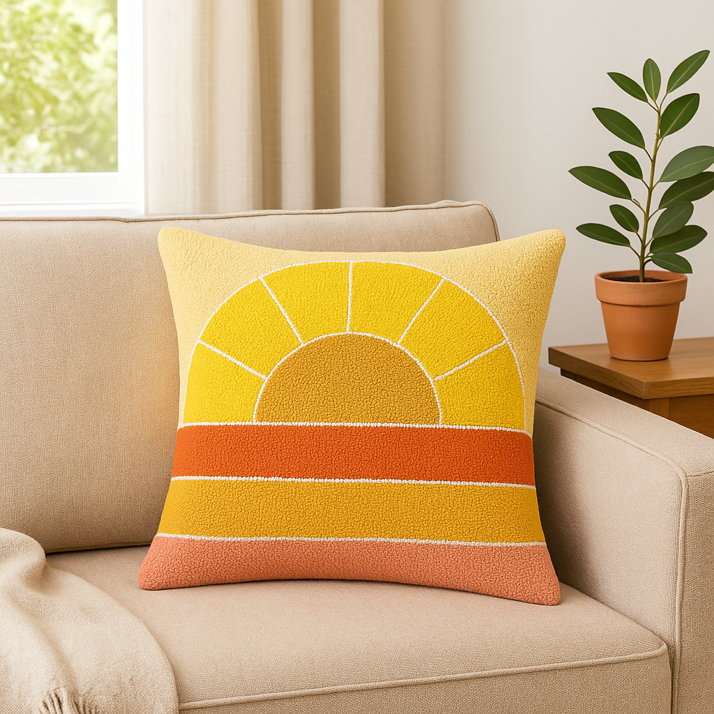 Sunrise Hooked Cushion – Warm Yellow