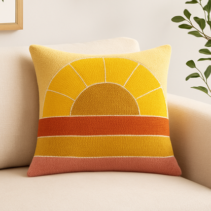 Sunrise Hooked Cushion – Warm Yellow