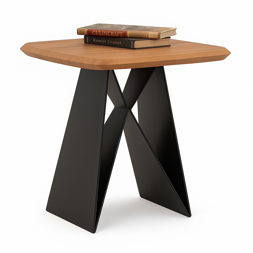 Modern Wood & Metal Side Table – Geometric Base
