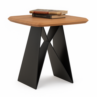 Modern Wood & Metal Side Table – Geometric Base