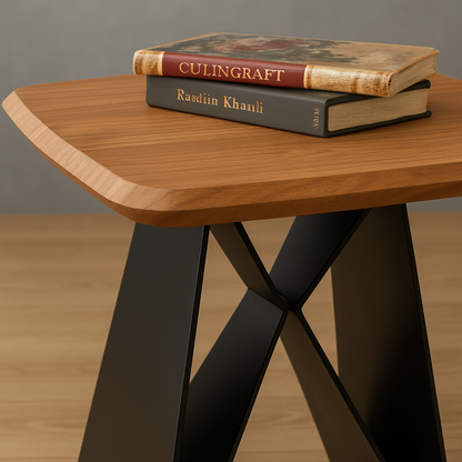 Modern Wood & Metal Side Table – Geometric Base