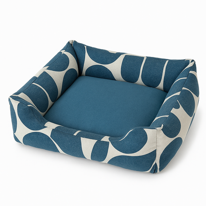 Rectangular Printed Pet Bed with Raised Bolster
