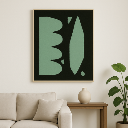 Abstract Wooden Wall Art – Minimalist Green & Black Modern Design