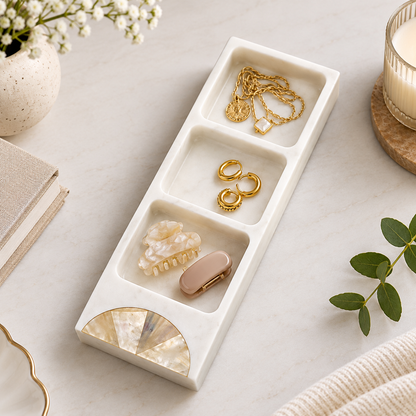 White Marble 3-Compartment Organizer Tray