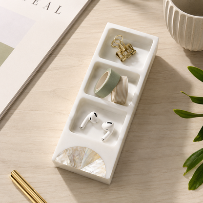 White Marble 3-Compartment Organizer Tray