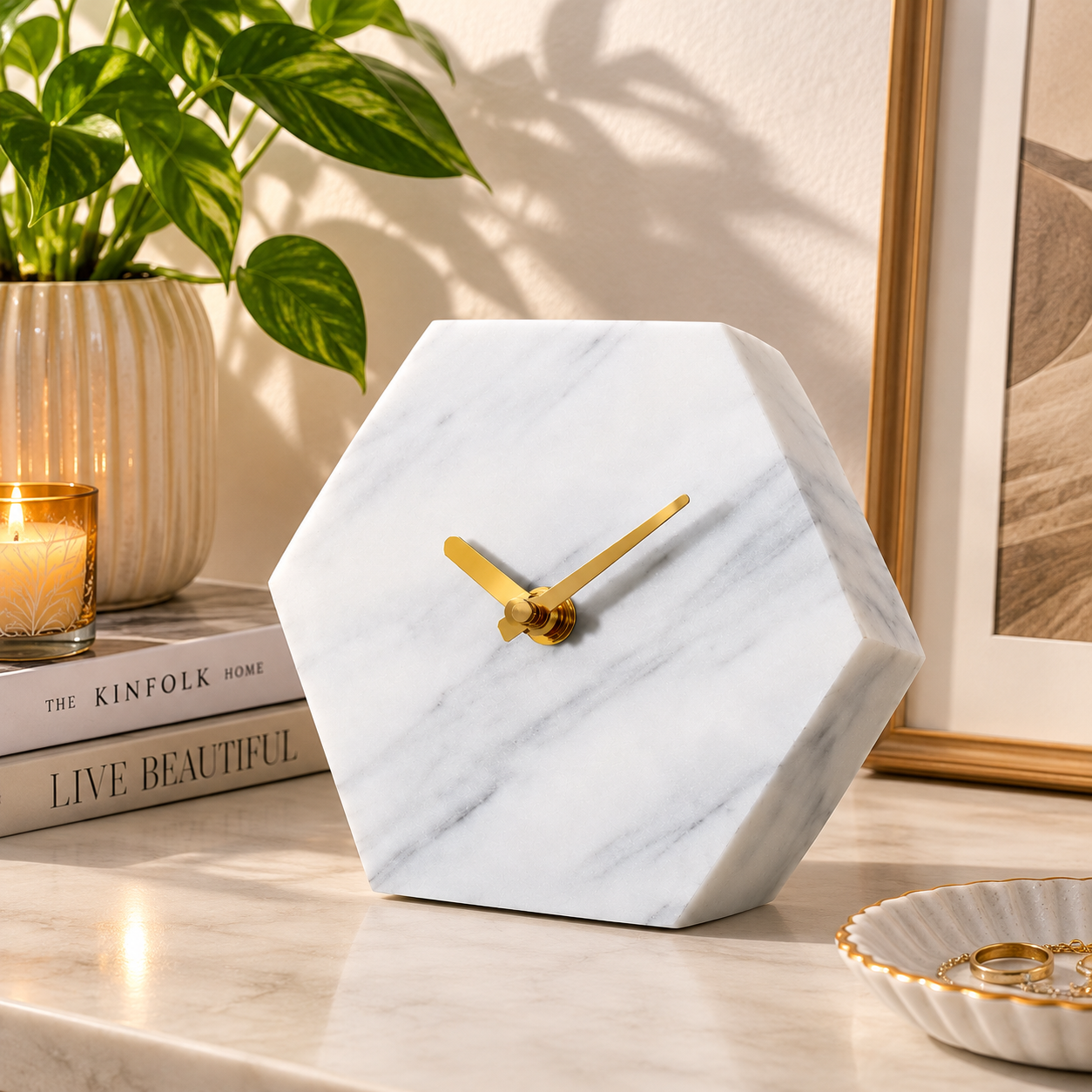 Marble Hexagon Table Clock