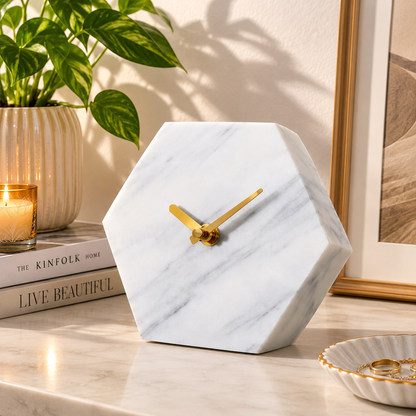 Marble Hexagon Table Clock