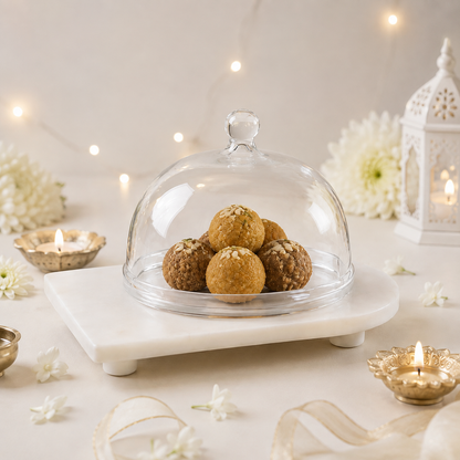 White Marble Serving Platter with Glass Dome