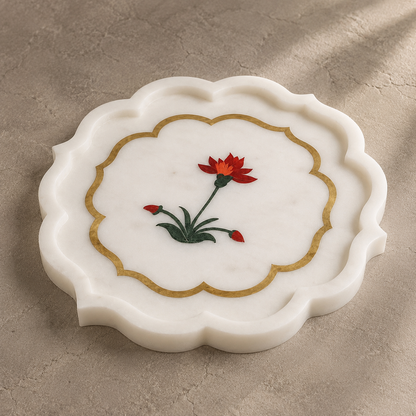 White Marble Inlay Work Decorative Tray