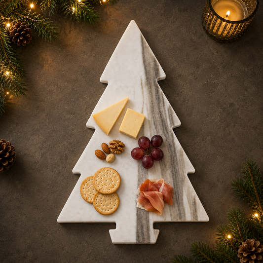 White Marble Christmas Tree Serving Board
