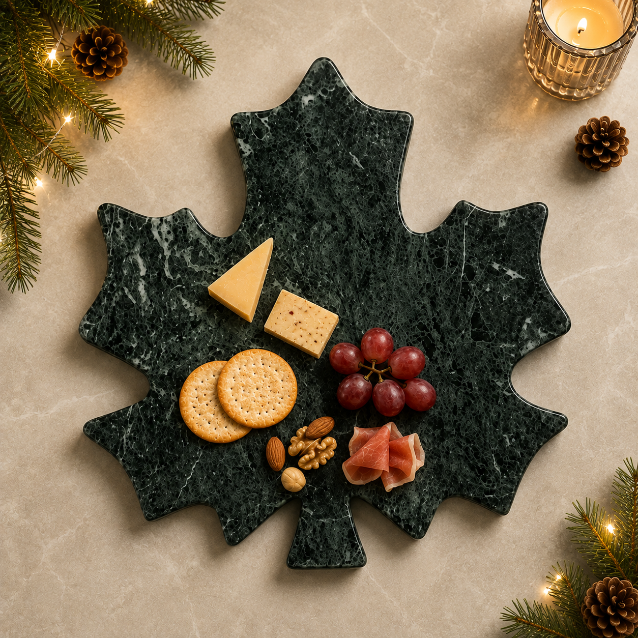 Green Marble Maple Leaf Decorative Tray – Natural Stone Serving & Home Décor Platter