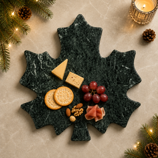 Green Marble Maple Leaf Decorative Tray – Natural Stone Serving & Home Décor Platter