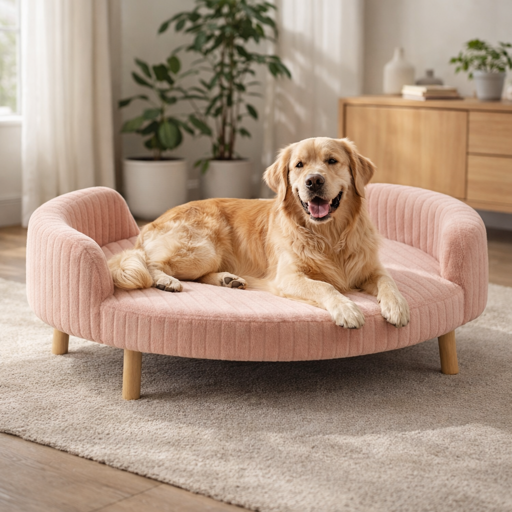Luxe Raised Pet Sofa Bed for Large Dogs – Blush Pink | XL & XXL Sizes