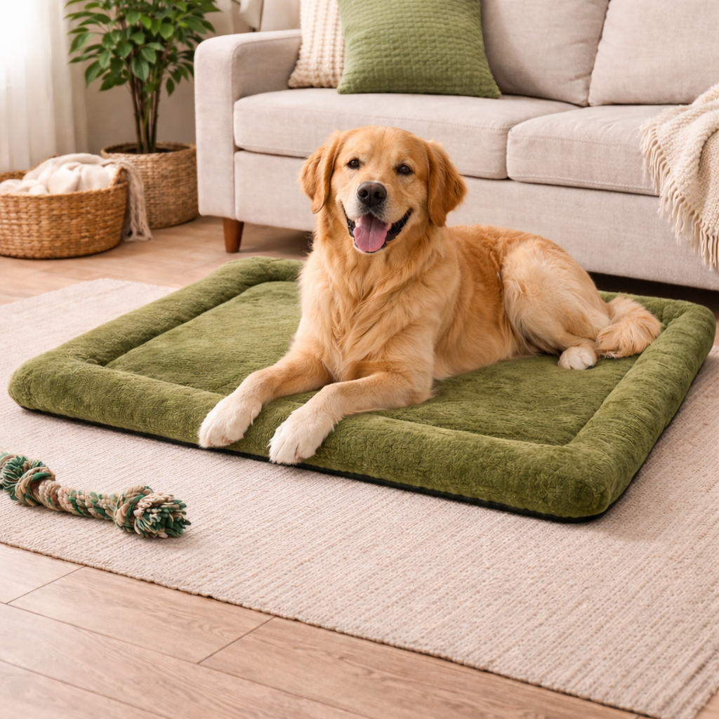 Ultra-Soft Plush Pet Floor Mat – Green - Washable & Non-Slip