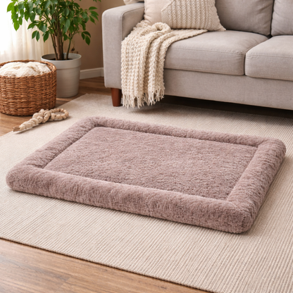 Ultra-Soft Plush Pet Floor Mat – Mushroom Beige - Washable & Non-Slip