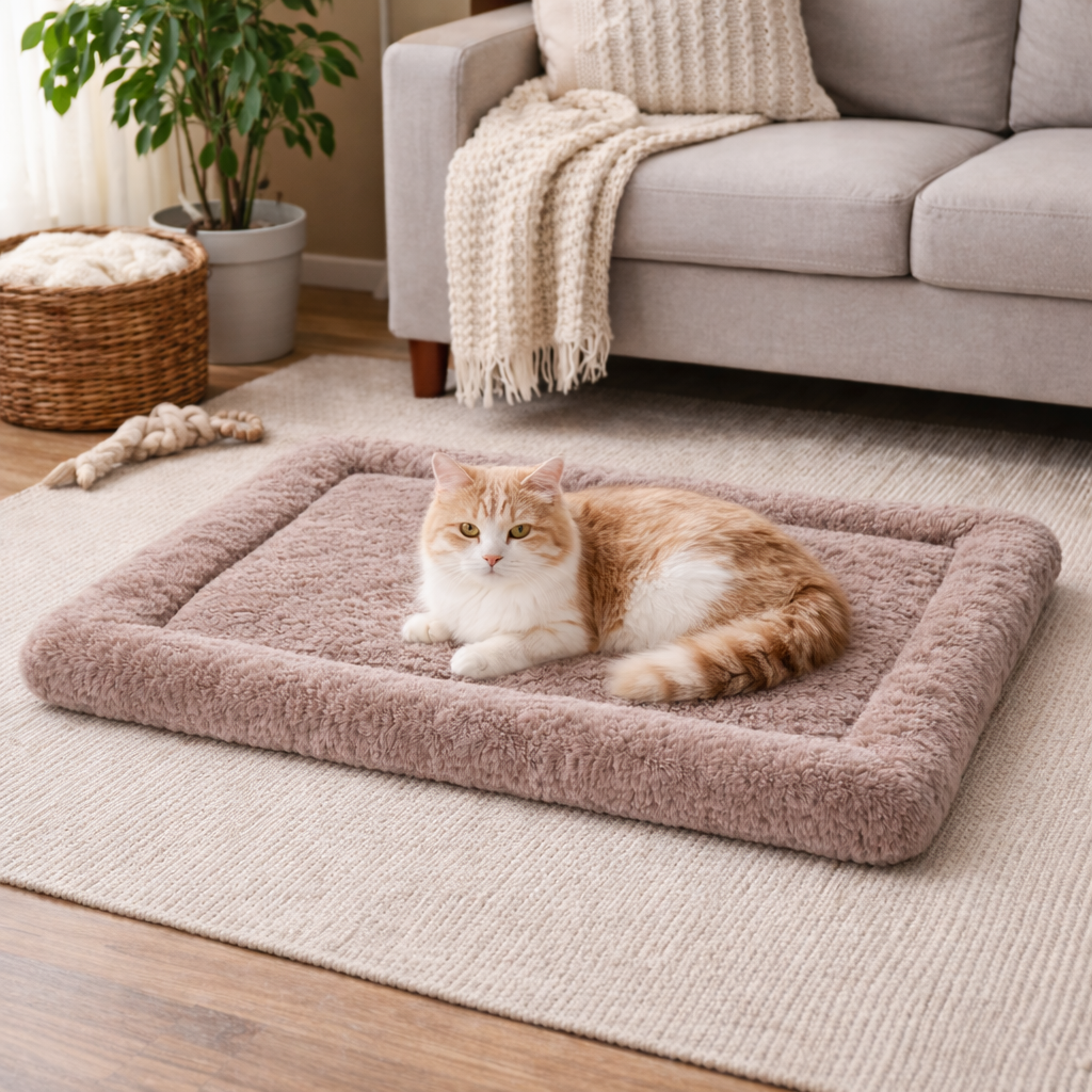 Ultra-Soft Plush Pet Floor Mat – Mushroom Beige - Washable & Non-Slip