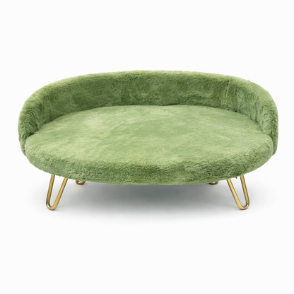 Luxe Plush Pet Bed with Gold Legs – Green (Sofa-Style)