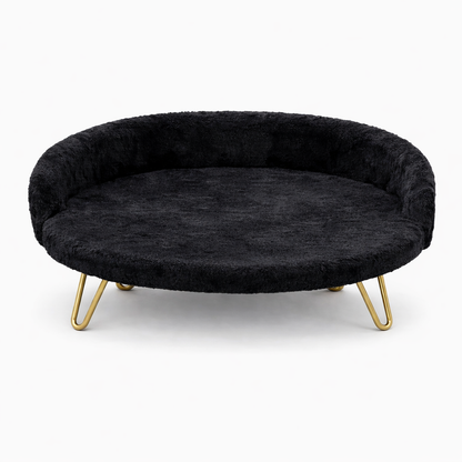 Luxe Plush Pet Bed with Gold Legs – Black (Sofa-Style)