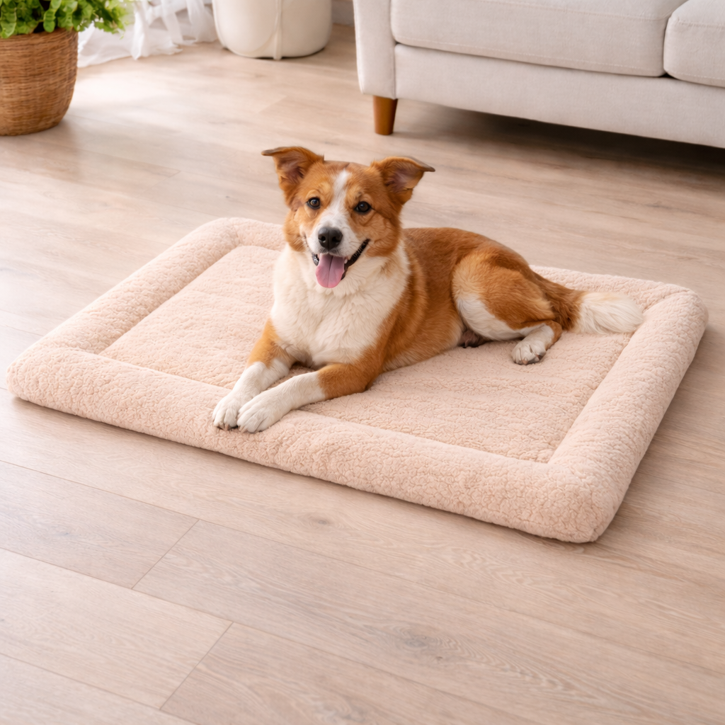 Ultra-Soft Plush Pet Floor Mat – Light Beige - Washable & Non-Slip