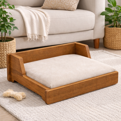 SmartLivin Pet Bed with Cushion – Beige Walnut