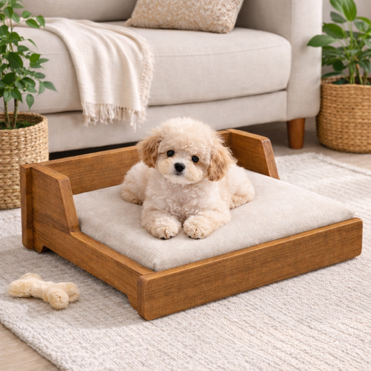 SmartLivin Pet Bed with Cushion – Beige Walnut
