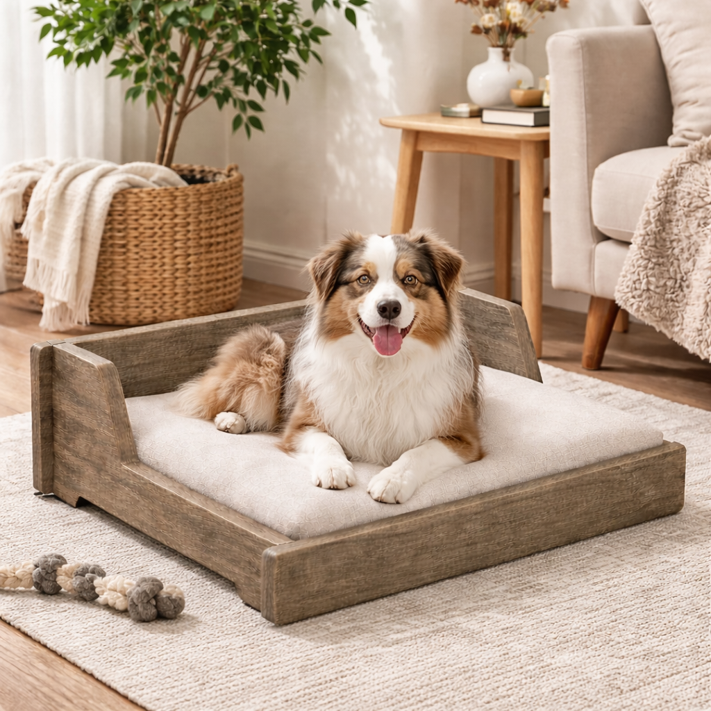SmartLivin Pet Bed with Cushion – Rustic Bark